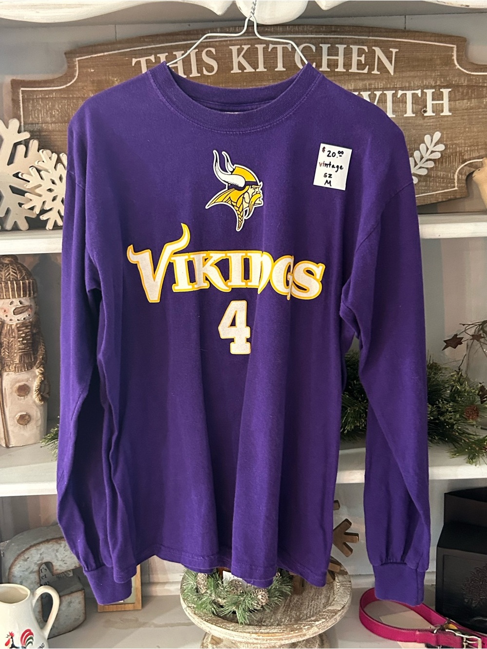 NFL Vikings Brett Favre Purple Long-Sleeve Shirt with Yellow Accents